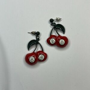 Womens Cherry Earrings‎ Number 8 Pierced Dangle- Red and Green